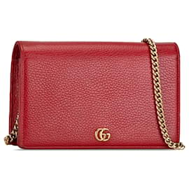 Gucci-Gucci Rotes GG Marmont Portemonnaie mit Kette-Rot