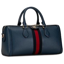 Gucci-Gucci Ophidia Boston in pelle media blu-Blu,Blu scuro