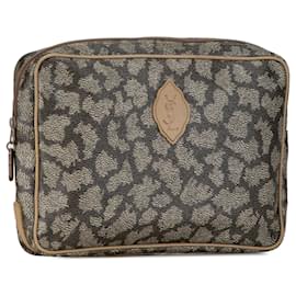 Saint Laurent-Saint Laurent Gray Coated Canvas Pouch-Beige,Other