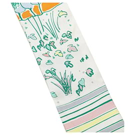 Hermès-Hermès White Rayures d'Ete Twilly Silk Scarf-Blanc