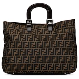 Fendi-Fendi Grand cabas Zucca Twins marron-Autre,Marron foncé