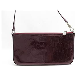 Christian Dior-BOLSA DIOR CHRISTIAN DIOR CLUTCH BORDEAUX PATENTE MONOGRAMA COURO BOLSA-Bordeaux