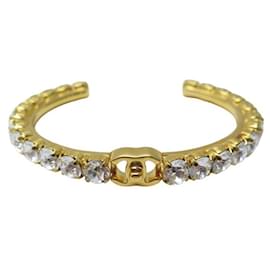 Chanel-NEW CHANEL BRACELET STRASS CUFF AND CC LOGO 21.5 GOLD METAL STRAP BANGLE-Golden