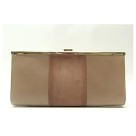 Christian Dior-VINTAGE CHRISTIAN DIOR HAND POUCH BEIGE LEATHER & SUEDE POUCH CLUTCH BAG-Beige