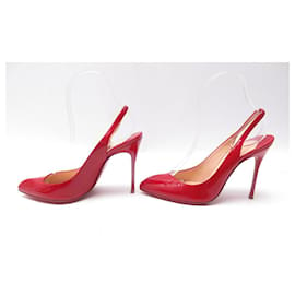 Christian Louboutin-NEW CHRISTIAN LOUBOUTIN KATE SLING 36.5 RED PATENT LEATHER SHOES SHOES-Red