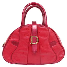 Christian Dior-CHRISTIAN DIOR lined SADDLE BOWLER MINI RED LEATHER HAND BAG PURSE-Red