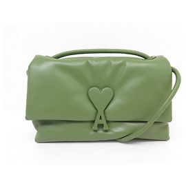 NOVA BOLSA AMI PARIS VOULEZ YOU ULL163 BOLSA DE OMBRO DE COURO VERDE Verde