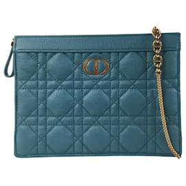 Christian Dior-Dior Caro Zip Pouch With Chain-Blue,Light blue