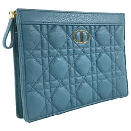 Christian Dior-Dior Caro Zip Pouch With Chain-Blue,Light blue