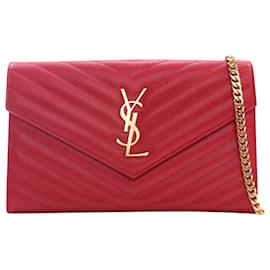 Saint Laurent-Carteira Cassandre On Chain (WOC) Saint Laurent (YSL)-Vermelho,Bordeaux