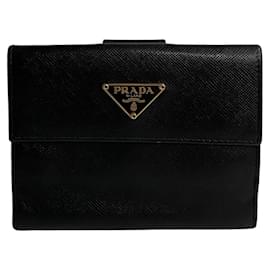 Prada-Carteira Prada Saffiano Couro Bifold Carteira Curta de Couro em Bom Estado-Outro