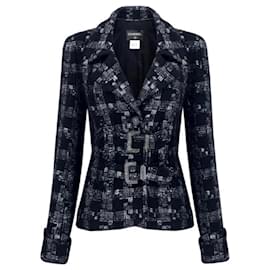 Chanel-New CC Buttons Black Belted Tweed Jacket-Black