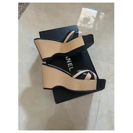 Chanel-Wedge mules-Black,Beige