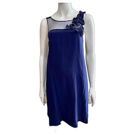 Whistles-Navy blue silk dress with floral embellishment-Navy blue