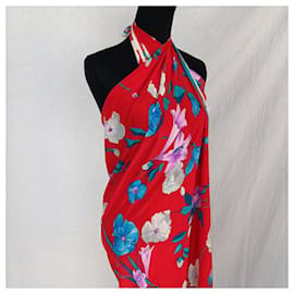 Leonard-Maxi scarf Leonard red with flowers, Leonard Paris Vintage-Red