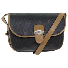 Christian Dior-Christian Dior Honeycomb Canvas Shoulder Bag PVC Leather Black Auth bs14122-Black