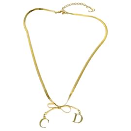 Christian Dior-Christian Dior Ribbon Necklace Metal Gold Auth yk12596-Golden