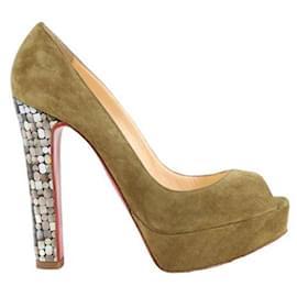 Christian Louboutin-Saltos de camurça-Caqui