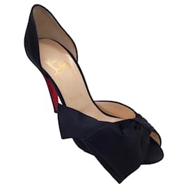 Autre Marque-Christian Louboutin Black Bow Detail Satin Peep Toe Pumps-Black