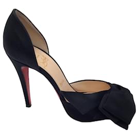 Autre Marque-Christian Louboutin Black Bow Detail Satin Peep Toe Pumps-Black