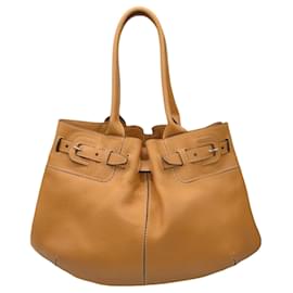 Autre Marque-Tod's Tan Belt Detail Pebbled Leather Handbag-Camel