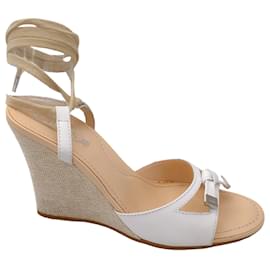 Autre Marque-Tod's White / Beige Lace-Up Leather Wedge Sandals-White