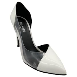 Autre Marque-Balmain White Leather and PVC Pumps-White