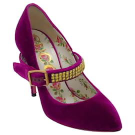 Autre Marque-Gucci Purple Crystal Embellished Velvet Mary Jane Pumps-Purple