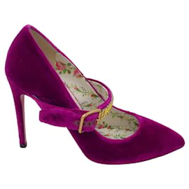Autre Marque-Escarpins Mary Jane en velours ornés de cristaux violets Gucci-Violet