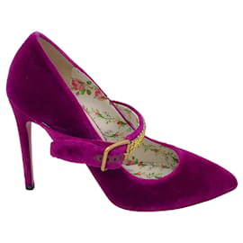 Autre Marque-Gucci Purple Crystal Embellished Velvet Mary Jane Pumps-Purple