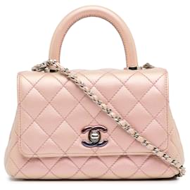 Chanel-Pink Chanel Extra Mini Iridescent Caviar Coco Handle Bag Satchel-Pink