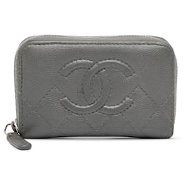 Chanel-Bolsa Chanel CC Caviar Zip Coin Cinza-Outro