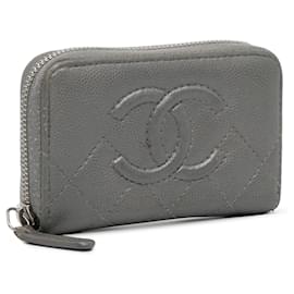 Chanel-Bolsa Chanel CC Caviar Zip Coin Cinza-Outro