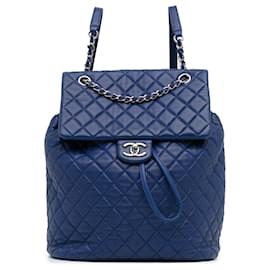 Chanel-Mochila Chanel média em pele de cordeiro azul Urban Spirit-Azul