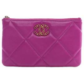 Chanel-Bolsa pequena Chanel em pele de cordeiro roxa 19 O-Roxo