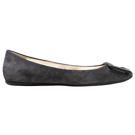 Grey Roger Vivier Suede Buckle Flats Size 39 Grey
