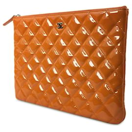 Chanel-Estojo Laranja Chanel Média Patente O-Laranja