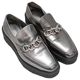 Prada-Mocassins com plataforma metálica Prada prateados tamanho 37,5-Prata