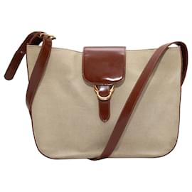 Bally-Beige & Brown Bally Canvas Shoulder Bag-Beige