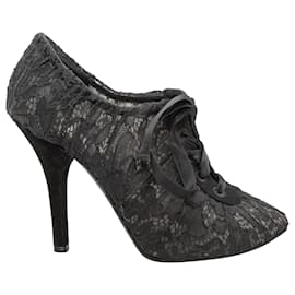 Dolce & Gabbana-Black Dolce & Gabbana Lace Pointed-Toe Booties Size 38.5-Black