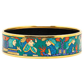 Hermès-Brazalete ancho de esmalte Hermès Astres Et Soleils verde 65-Verde