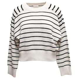 Brunello Cucinelli-White & Black Brunello Cucinelli Striped Sequin-Accented Sweater Size US XS-White