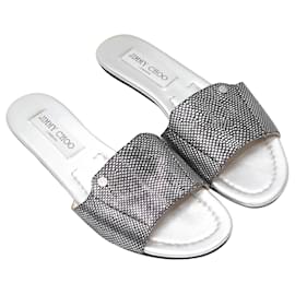 Jimmy Choo-Silver & Black Jimmy Choo Scale Printed Slide Sandals Size 36-Silvery