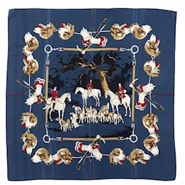 Hermès-Lenço de seda com motivo de cão de caça Hermes azul marinho e multicolorido-Azul marinho