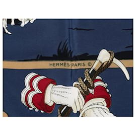 Hermès-Lenço de seda com motivo de cão de caça Hermes azul marinho e multicolorido-Azul marinho