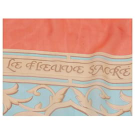 Hermès-Lenço de seda com motivo Hermes Le Fleuve Sacre pêssego e multicolorido-Laranja