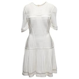 Herve Leger-White Herve Leger Mesh-Accented Pleated Dress Size US M-White