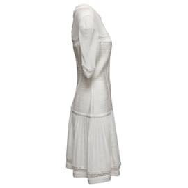 Herve Leger-White Herve Leger Mesh-Accented Pleated Dress Size US M-White