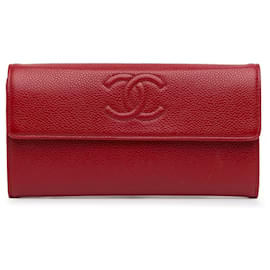 Chanel-Carteira Longa Chanel CC Caviar Vermelha-Vermelho
