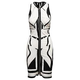 Roberto Cavalli-Vestido Roberto Cavalli Branco e Preto com Estampa Geométrica Tamanho IT 40-Branco